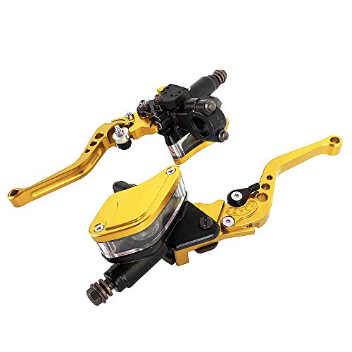 Aluminum 7/8" 22mm Motorcycle Dual Pump Hydraulic Handles Brake Clutch Levers Cylinder Master Reservoir Set For Ducati For Suzuki For Street Bike (Gold) - Thumbnail 7
