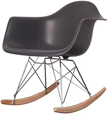 Charles Eames Style Dark Grey Plastic Retro Rocking Chair