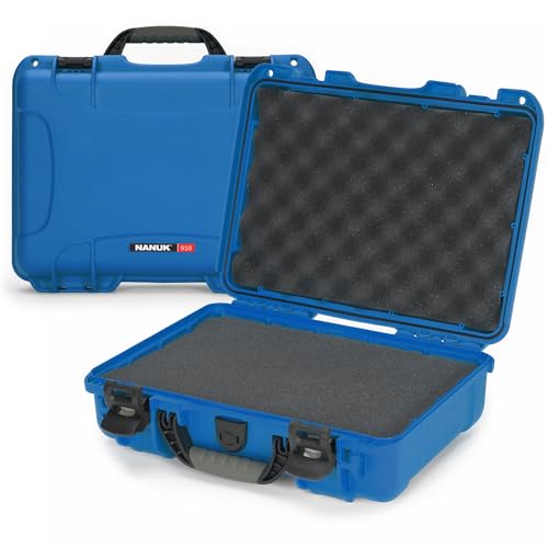 NANUK 910 – Wasserdichter Schutzkoffer aus NK-7-Kunststoff mit individuell anpassbarem Schaumstoff-Einsatz (36,3 x 28,2 x 11,9 cm) (Blau)