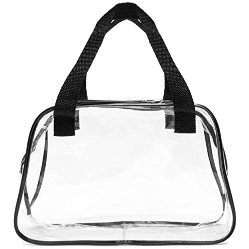 Clear Travel Handbag, Black Handles Stadium Approved Bag with Zipper