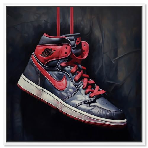 Notoriart Black And Red Hanging Sneaker Framed Sneaker 1 Piece Canvas Wall Art,…