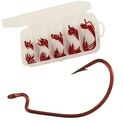50 Stück Offset Haken Köder Wurm Kohlenstoffstahl Angelhaken Locken mit Box – Bild 6