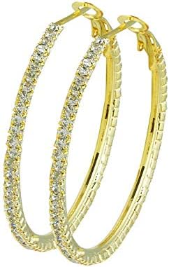 Shining Jewel Austrian Crystal and CZ Gold Plated Hoop Earrings for Women