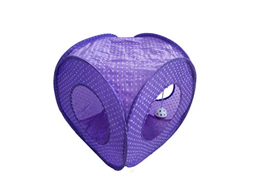 Cat Play Tent Instant Pop-up Sleep Cube Toy with a Hanging Bell Ball Built in Polyester Fabric Portable and Foldable Design for Cats,Kittens,Puppies and Small Animals (Purple)