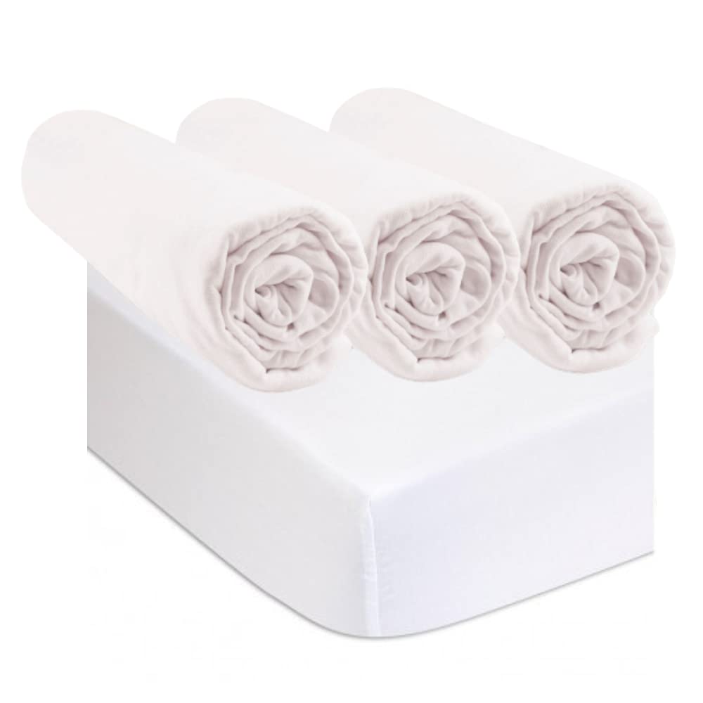 3 Fitted Sheets 40 x 90 cm White + 2 Mattress Protectors 40 x 90 cm Organic Cotton