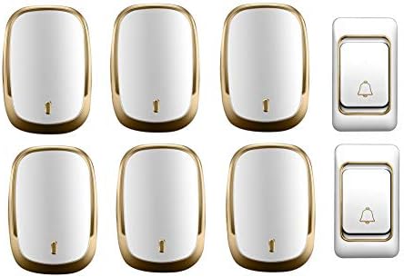 Ip44防水ワイヤレスドアベル ホーム超長距離ドアチャイムキット 2プッシュボタン 6 レシーバー 36着メロ 金 4音量レベル 人気ブレゼント