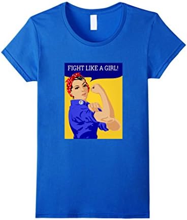 Women's Fight Like a Girl Retro Rosie the Riveter T-shirt Large Royal Blue
