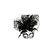 Venetian Style Mask with Feather in Silver Pattern (Black/Silver)
