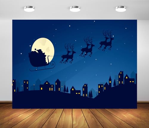 BELECO Christmas Village Backdrop Blue Full Moon Night