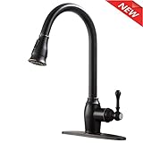 Ufaucet Best Antique Lead-free Solid Brass 1 or 3 Hole Single Handle Prep Pull Out Sprayer Oil Rubbed Bronze Kitchen Faucet, Kitchen Sink Faucet With Deck Plate