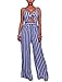 SheKiss Women's Sexy Spaghetti Strap Striped High Waist Wide Leg Long Pants Palazzo Jumpsuit Rompers Ladies Outfits DarkBlue