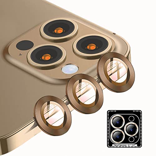 dethinton Camera Lens Protector Compatible with Phone 13 Pro/Phone 13 Pro Max [3 Holes], HD Camera Lens Screen Cover Case, Aluminum Alloy Lens Circle Cover [Installation Tray] - Gold