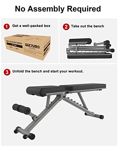 BARWING YouTen 4way Adjustable Bench Full Body Workout Decline/Flat/Incline Bench for Home Gym Gray