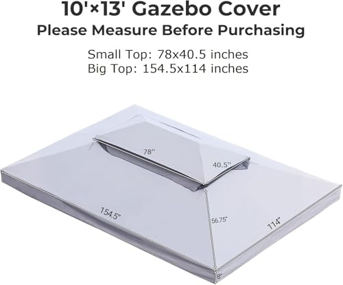 Grand Patio Replacement Canopy Top for 10x13 FT Outdoor Gazebo, Double Tiers PA Polyester Canopy Top Anti-UV Shelter Sun Shade with Mesh Netting, Grey image 23