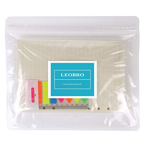 2 Pack A5 Refill Paper & 2 Pieces A5 Loose-Leaf Pockets & 1 Pack 160 Pieces Index Tabs with Ruler, LEOBRO A5 6 Holes Refillable Craft Paper for 6-Ring Binder Leather Journal Notebooks