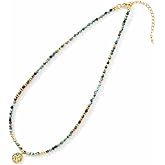 EQUBIO Beaded Necklace for Women, Handmade Colorful Gem and Pearl Design, Adjustable Boho Daisy Jewelry, Lightweight Fashion Accessory for Vacation, Party and Gift