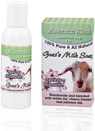 All Natural Handmade Spring Blossom Gift Set 4 oz Goat Milk Soap Bar & 2 Ounce Goat Milk Lotion - Good for your Skin Wonderful Fragrance.