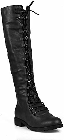 Travis 05B Womens Knee High Lace Up Combat Boots Black 7.5