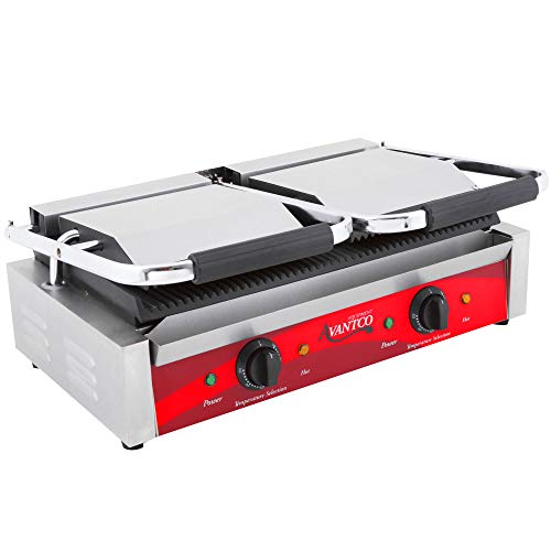 Avantco P84 Double Commercial Panini Sandwich Grill with Grooved Plates - 18 3/16" x 9 1/16" Cooking Surface - 120V, 3500W