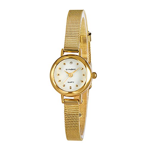 Women Small Strap Slim Mesh Wrist Watch Business Simple Designer Quartz Bangle Watch (Gold)