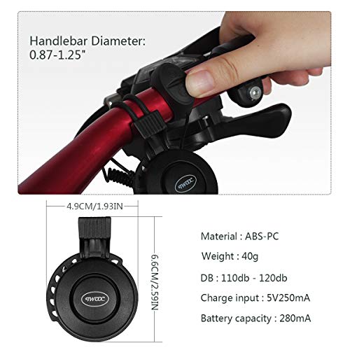 ORFORD Electric Bike Bell Mini Electric Bicycle Horn 110db, Cycling Bell USB Rechargeable and Waterproof, Loud and Light with 3 Sound Modes Ring for Mountain Bike, Road Bike, BMX, MTB - Thumbnail 4