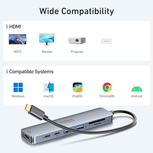 USB C Adapter, Selore USB C Hub HDMI 4K, USB 3.0 Ports, SD/TF Card Reading, 7-in-1 USB C Dock for MacBook Pro 2020 MacBook Air 2020 Huawei Matebook ChromeBook Pixel Tablet USB Type C