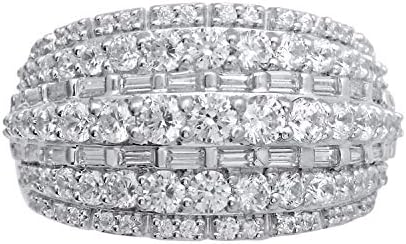Sterling Silver Round and Baguette Diamond Cocktail Band Ring (2 cttw, H-I Color, I2-I3 Clarity), Size 7