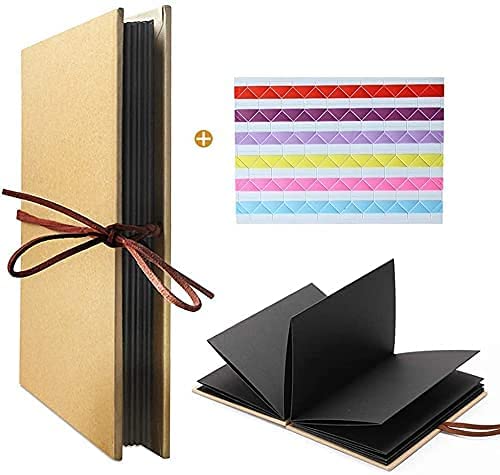 LEEQ Hardcover Kraft, Accordion Style, DIY Photo Album, Book 36 Page, Notepad, Graduation, Birthday, Anniversary, Wedding Gifts (Pages Black)