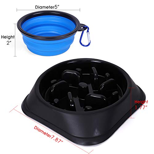 JASGOOD Slow Feeder Dog Bowl with Collapsible Dog Bowl-Puppy Puzzle Dog Food Bowl,Fun Feeder No Choking,Slow Eating Dog Bowl for Medium Dogs(Black,for S & M Dogs)