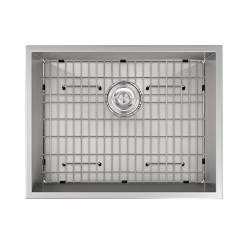 MOWA HMU2318F 23 Inch Undermount 16 Gauge Stainless Steel Bar Prep Kitchen Sink, 10-inch Deep Laundry Sink w/Basket Strainer & Protection Grid + Brushed Nickel Pull-down Faucet Combo