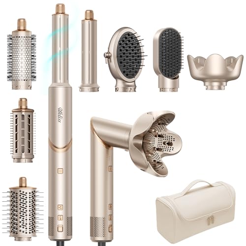 UKLISS Pro Airstyler Hairstyler Set 8 in 1 High Speed Ion Hair Dryer Brush with Automatic Airflow Curling Iron Straightener Volume Brush Anti-Frizz Drying