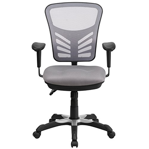 Flash Furniture Mid-Back Gray Mesh Multifunction Executive Swivel Chair with Adjustable Arms