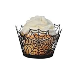 1 X Pack of 24 Black Spiderweb Laser Cut Cupcake Wrappers Wraps Liners Wedding Birthday Party Halloween Cake Decoration