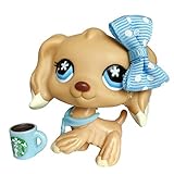 Gigi lps Cocker Spaneil #748 Tan Brown Pupy with Blue Flower Eyes Cocker Spaniel with lps Accessories Bow Collar and Coffee Drinks Kids Gift