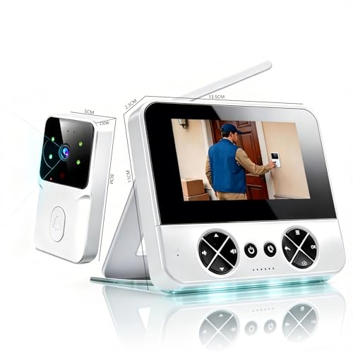 Sonnette sans Fil avec Caméra 1080P Étanche IP65, écran 4,3 Pouces, Communication Bidirectionnelle, Vision Nocturne Infrarouge, sans Application Ni Wi-FI, Compatible avec Les Cartes TF