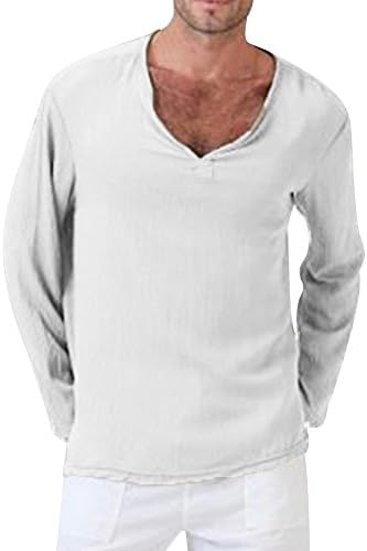 Dmitongz Men's Summer T-Shirt Cotton Linen Hippie Shirt V-Neck Top Blouses Business Tee