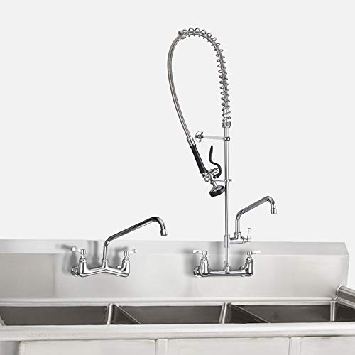 JZBRAIN 8 Inch Center Commercial Faucet with Sprayer 42" Height Wall Mounted Pre-rinse Kitchen Fuacet Wall Mount Commercial Sink Faucet with 12" Add-on Swing Spout - Thumbnail 6