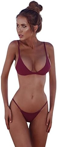 Women Two Piece Swimsuit Set Solid Color Push-up Bikini Swimwear Bathing Suit