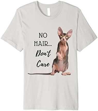 Mens No Hair, Don't Care Tee (Hairless Cat T Shirt) Large Silver