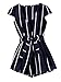 Romwe Women's Casual Vertical Striped Jumpsuit Romper with Belt Navy M