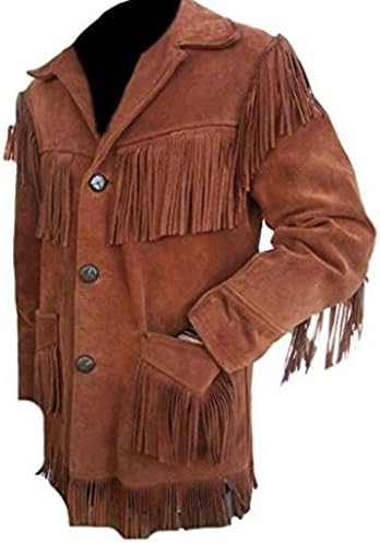 New York Leather Men Fringe Brown Suede Jacket