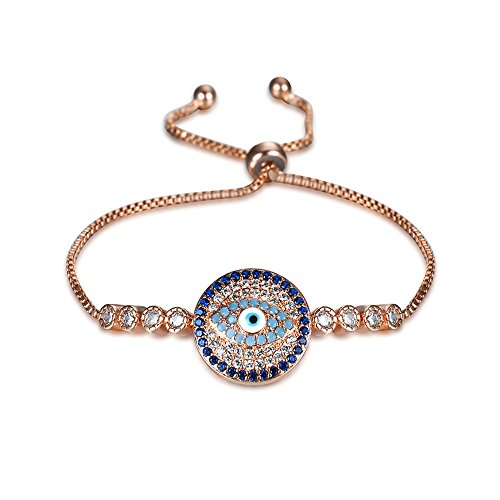 Horror Halloween Rose Gold Plated Evil Eye Round Clear Cubic Zirconia Crystal Chain Bracelet Expandable Wire Bangle Bracelet for Women Girls