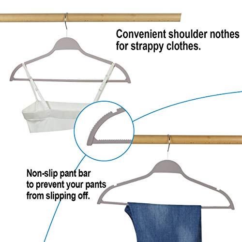 Clothes Hangers Plastic, Space Saving Plastic Hangers for Clothes, Slim & Heavy Duty with Non Slip Rubber Coating, 360° Swivel Hook, Gray, 20 Pack