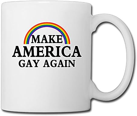 Make America Gay Again Rainbow Ceramic Coffee Mug - Funny Mug - 11 OZ Tea Cup,White by windshananm
