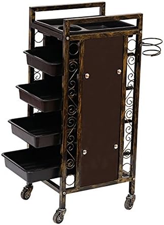 SalonTrolley Hairdressing Cart Storage Roller with 4 Drawers, Wheels,Organizer Cart for Beauty Salon Barber (Brown Color)