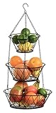 Heavy Duty Black 3-Tier Round Iron Hanging Basket - 25in Long / Powder coated in X Pattern (Kitchen)
