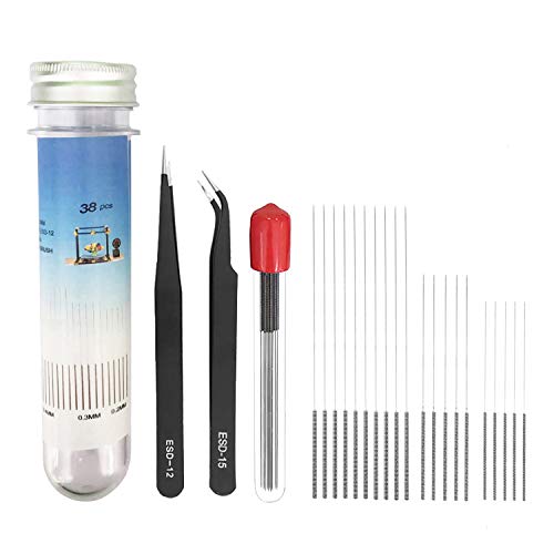 Sunhokey 3D Printer Nozzle Cleaning Kit,0.4mm 0.3mm 0.2mm Needles, and Tweezer Tool Kit, Filament Clog Cleaner Accessories Part Drill Bits (Black-3D Printer Nozzle Cleaning Kit)