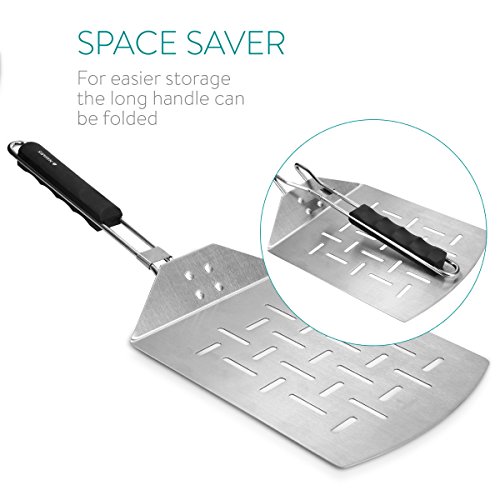 Navaris pizzaschep van roestvrij staal - Roestvrijstalen spatel met opvouwbaar handvat - Voor pizza, brood, taart, vlees… - Afbeelding 5
