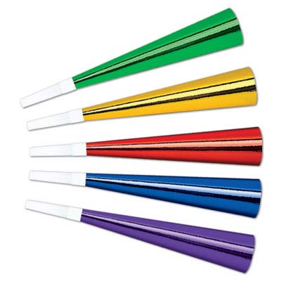 FAKKOS Design Happy New Years Eve Party Supplies Pack - Colorful Paper Plates, Napkins, Noisemakers for 16 Guests - Thumbnail 3