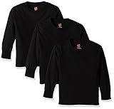 Hanes Big Boys' Tagless Long Sleeve Tee (Pack of 3), Black, M